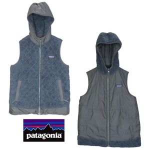 Patagonia Los Gatos Reversible Hooded Vest Gray Quilted Fleece Shell Small